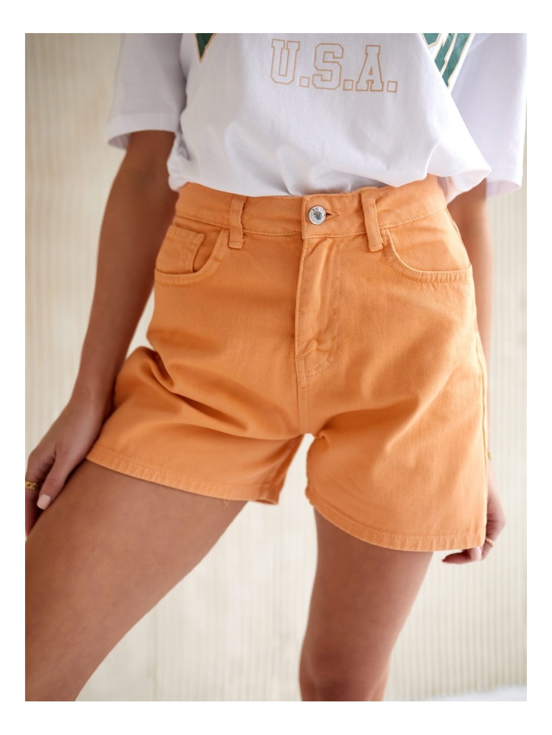 High-waisted denim shorts orange 50325 - Online store - Boutique